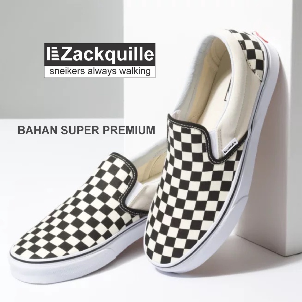 sepatu selop sepatu slip on model warna catur hitam putih motak kotak sepatu selop laki perempuan kasual trendy termurah di shopee bahan premium enak di pakai dan empuk