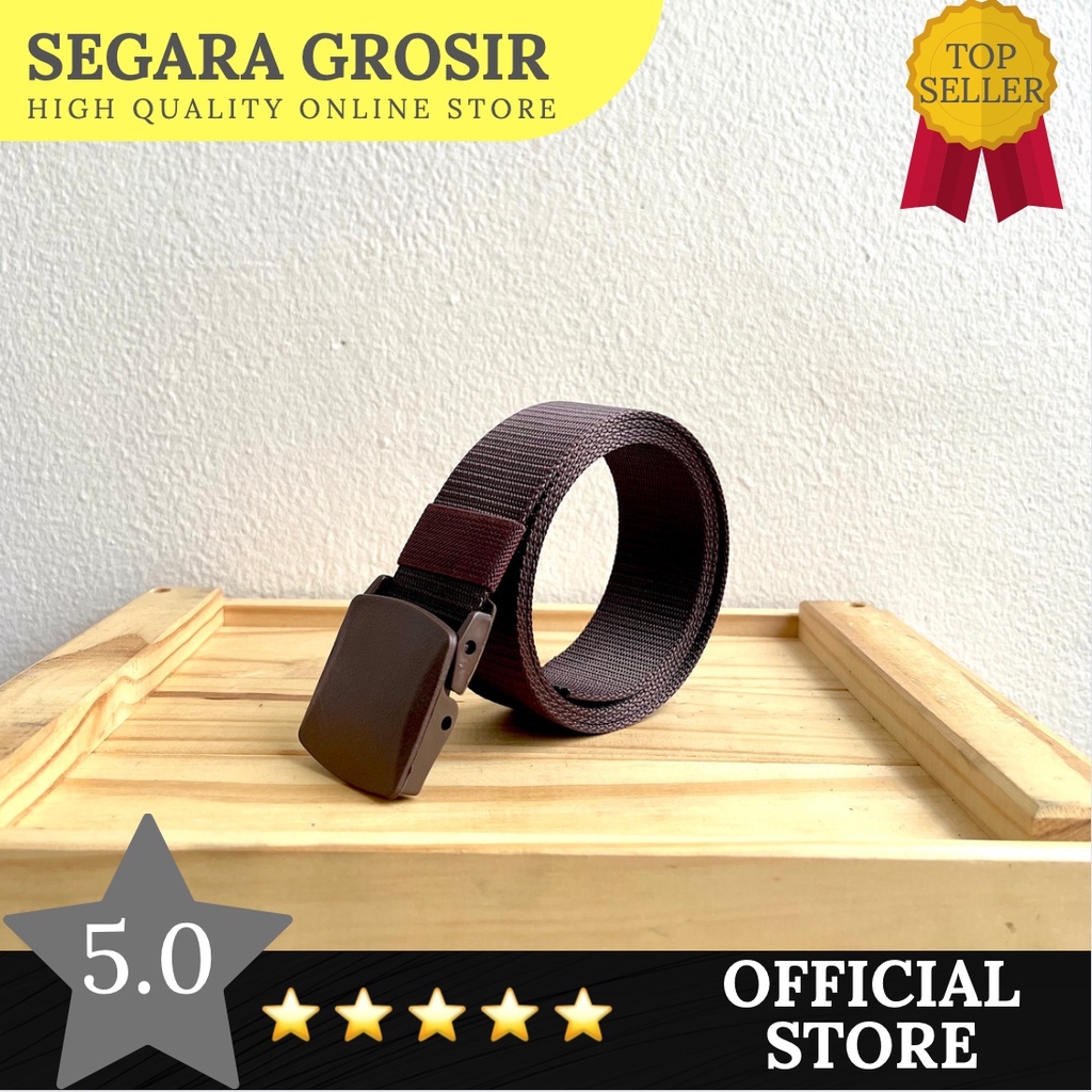 Ikat Pinggang Pria Warna Coklat Nylon Canvas Anti Metal Detector Sabuk Gesper Men Belt