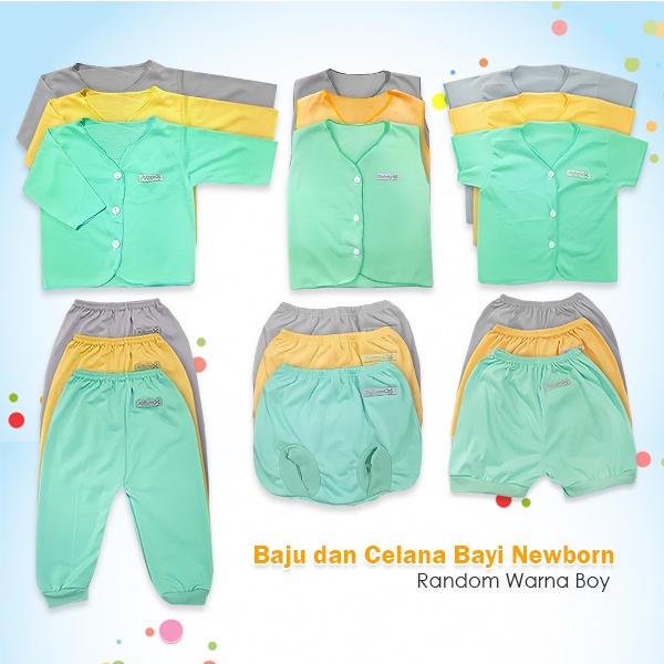 Paket Premium Baju Celana Andreatex Bayi Newborn 18pcs Warna Warni Free Topi Random Warna