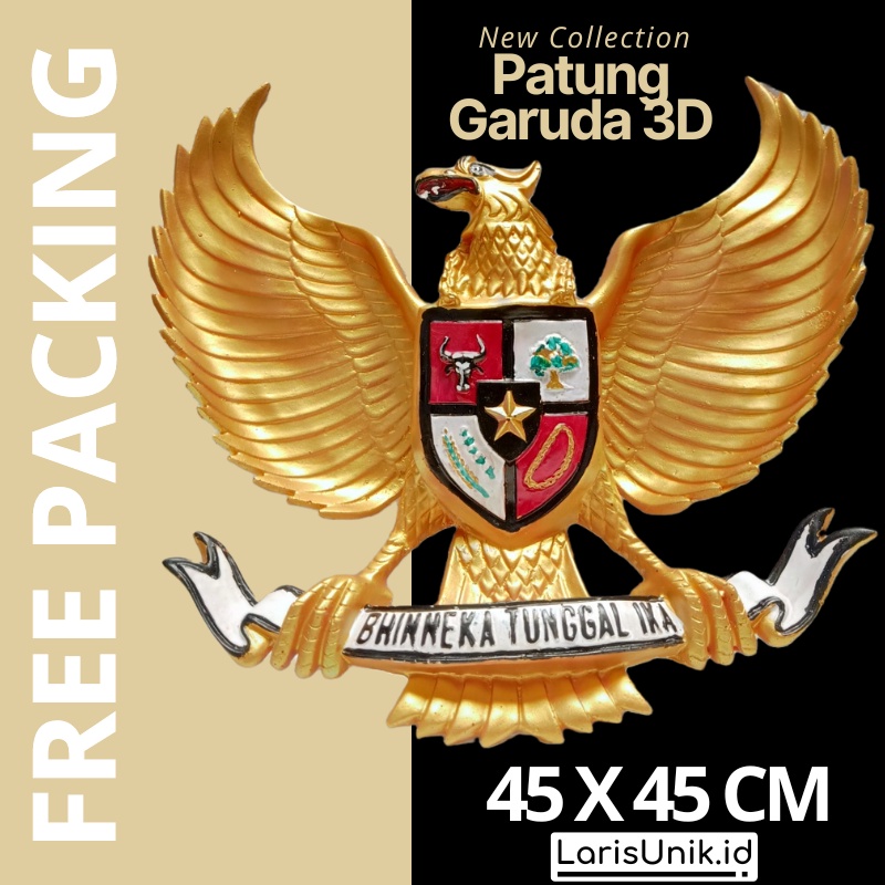 Hiasan Dinding Garuda Pancasila Lambang Negara 3 Dimensi Fiber Logo Burung Garuda Gold Timbul Cekung