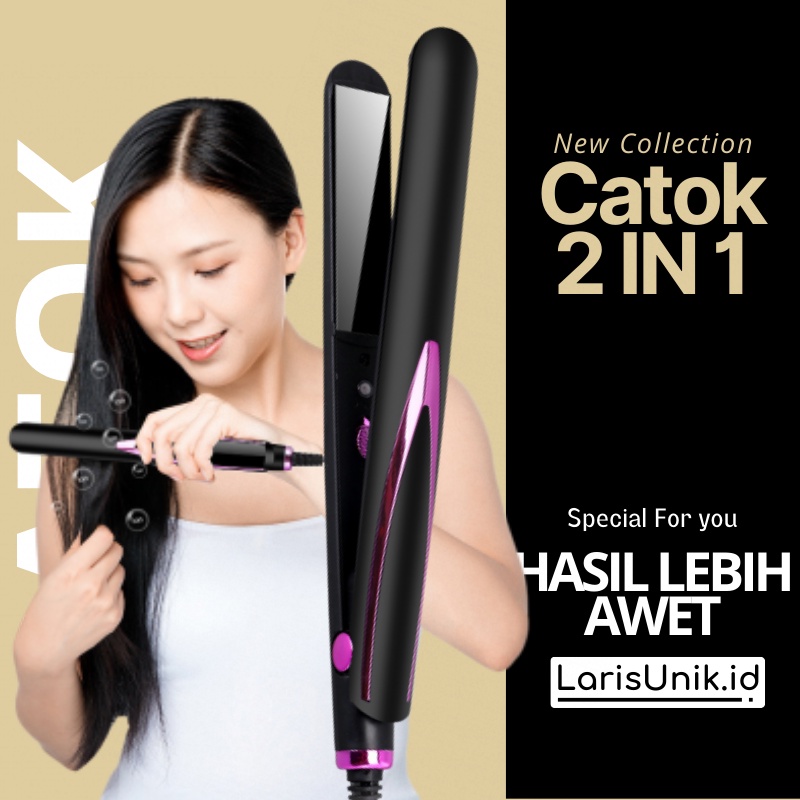 Alat Catokan Pelurus Dan Curly Rambut Salon Catok Catokkan Carokan Cantok Centokan Setrika Styling Curly Kerli Keriting Kriting Pengeriting Pengriting Pengkriting Rambut Permanen Keramik Ion Bagus Otomatis Mini Terbaru Ori Hitam