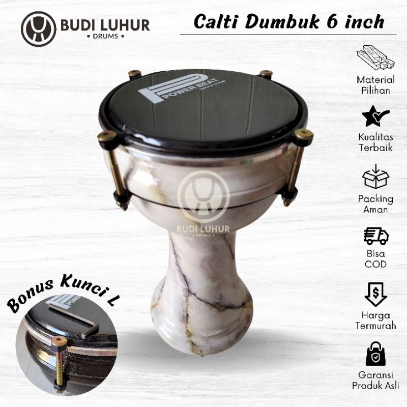 Calti Darbuka Dumbuk Pinggang Warna Marmer Putih Ukuran Anak 6 inch Kualitas Terbaik Termurah Bangga Produk Lokal