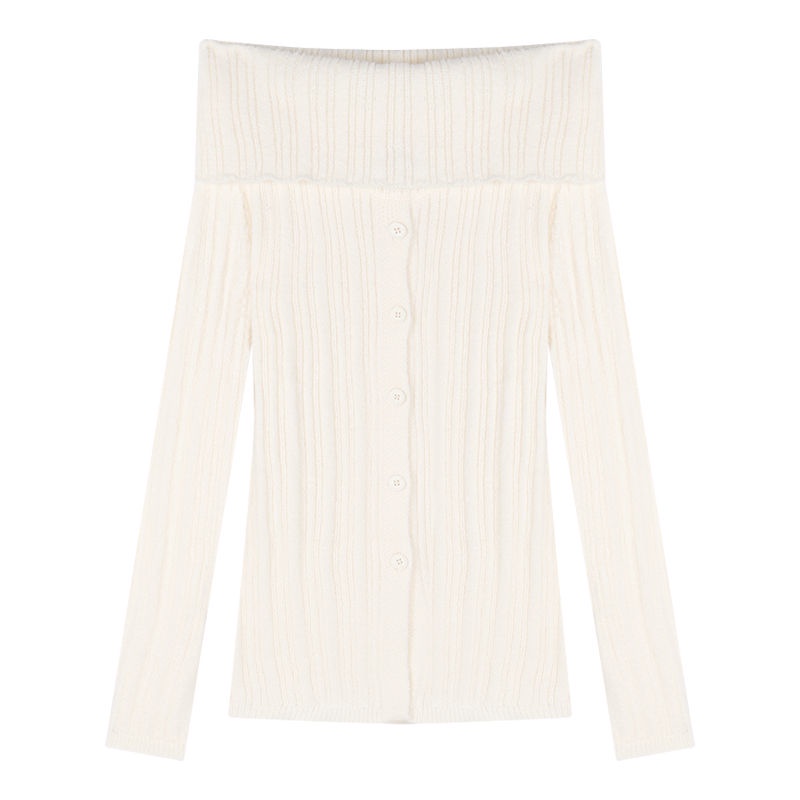 Red Angin lembut celah pakaian rajut wanita musim gugur baru hot gadis rasa desain ceruk lengan panjang one-shoulder sweater top