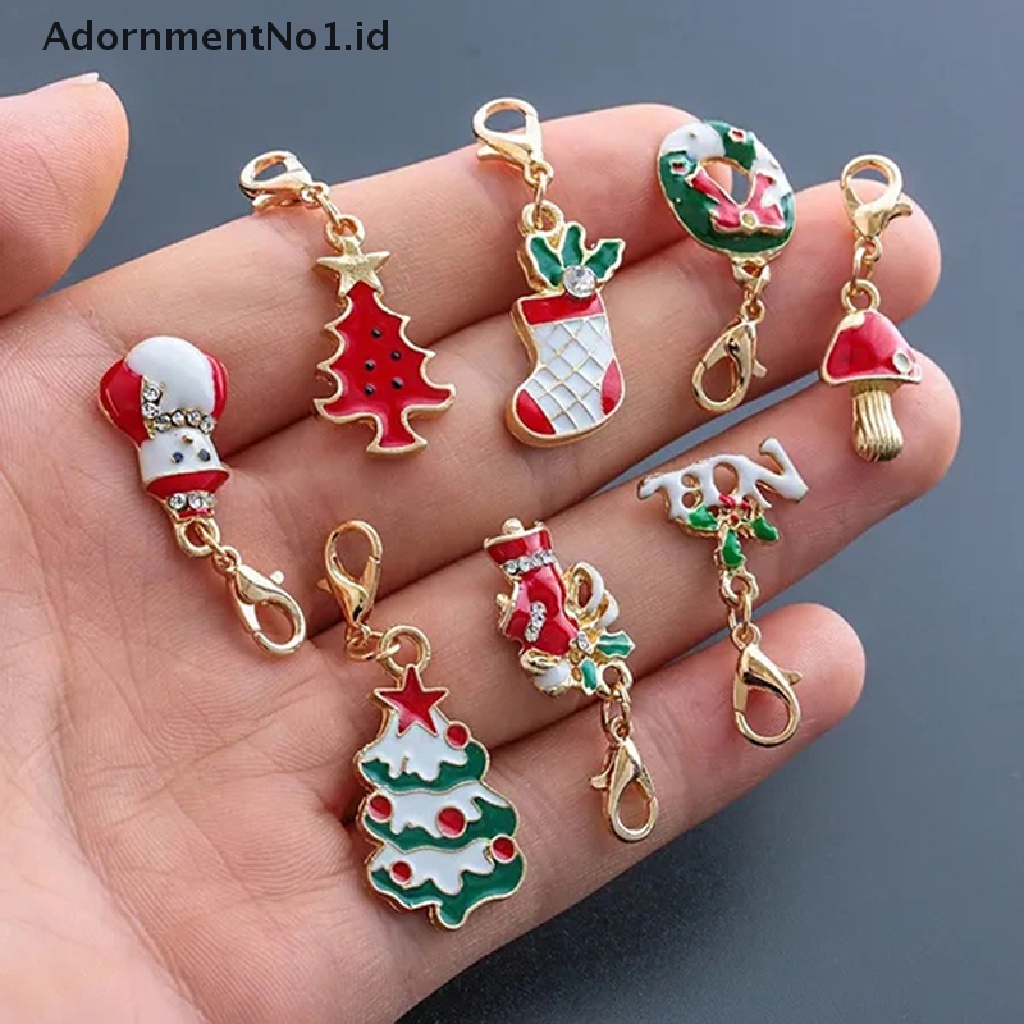 [AdornmentNo1] 5/15pcs Manik-Manik Natal Enamel Campuran Menjuntai Ch Liontin Dengan Lobster Clasp Gantungan Kunci Untuk DIY Gelang Kalung Perhiasan Fingingings [ID]