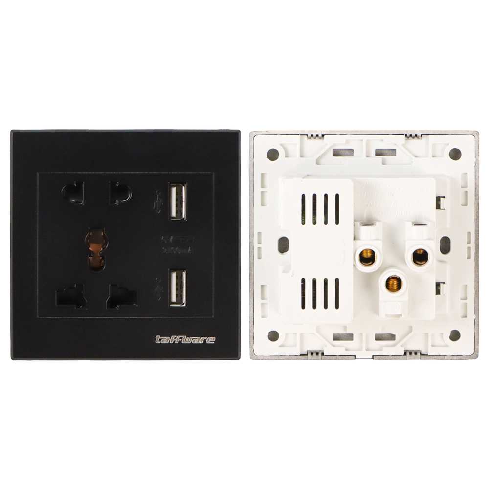 Taffware Stop Kontak Universal Wall Socket UK EU US &amp; 2 Port USB 2.1A - Y1-001