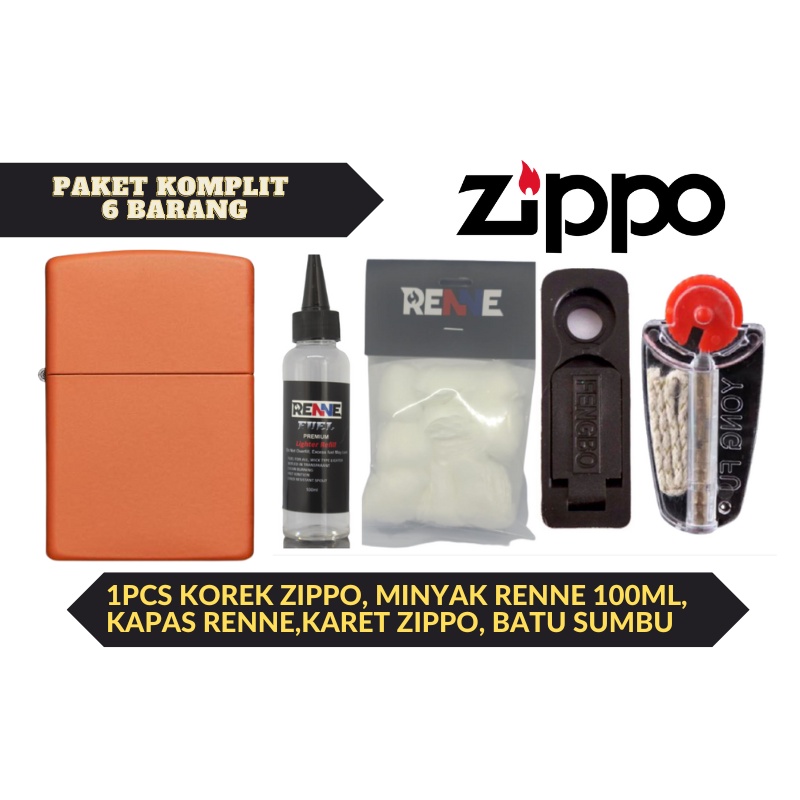 Paket Lengkap Korek Zippo blue Orange Matte tanpa logo plus minyak kapas batu sumbu karet tutup zippo