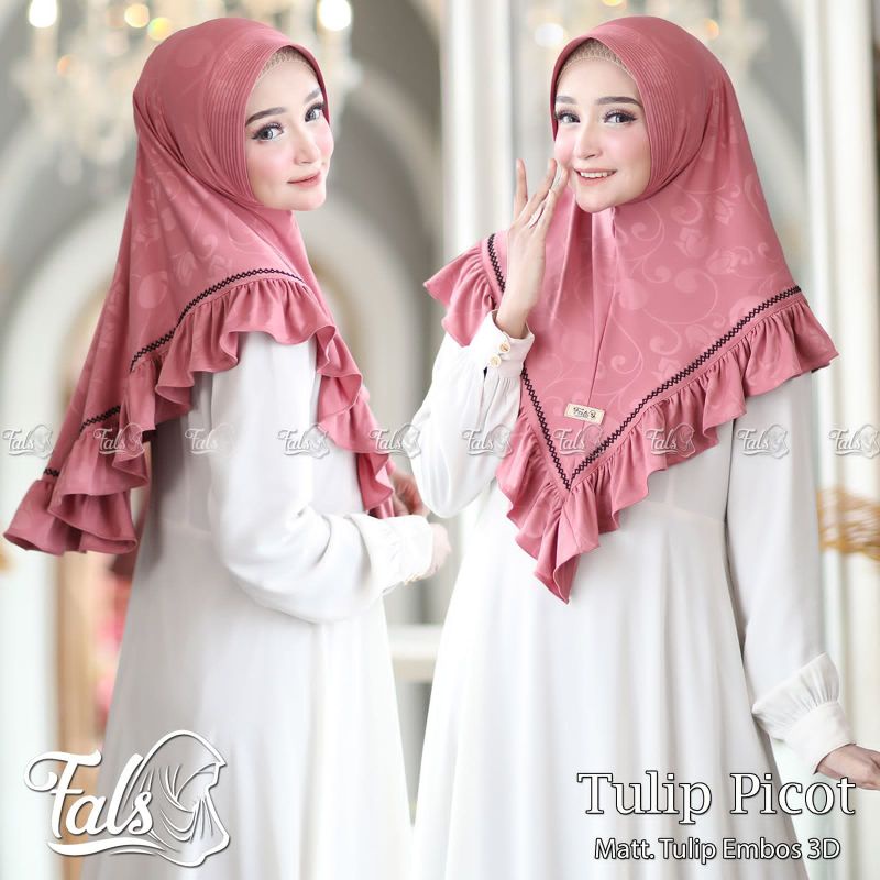 (Ori Fals) TULIP PICOT •jilbab instan tulip embos 3D•kerudung pet rempel list