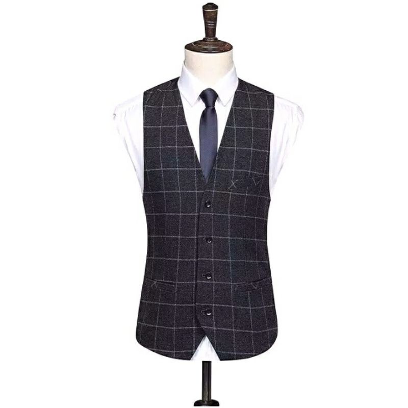 vest rompi kotak-kotak/Romoi kotak-kotak pria slimfitting