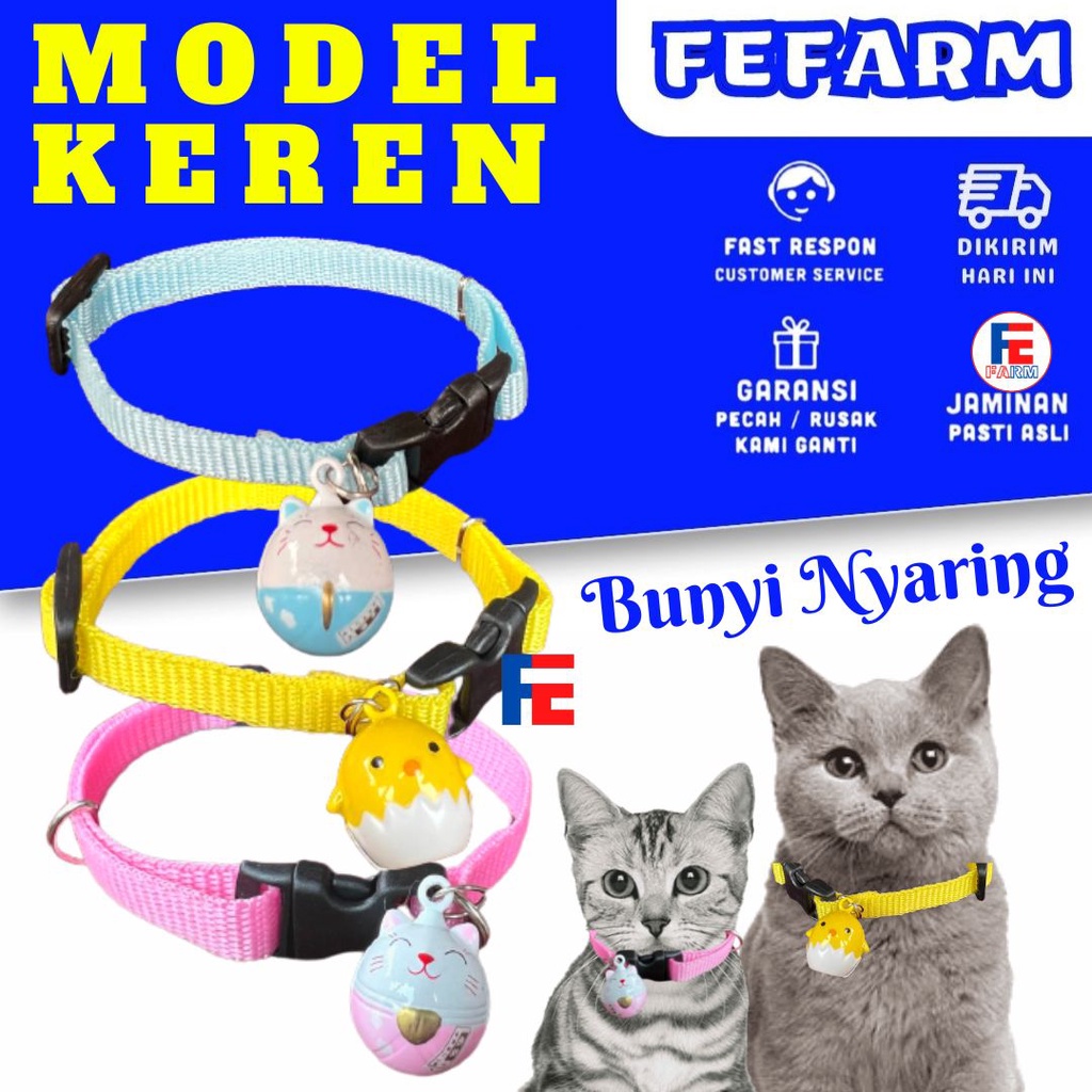 Kalung Kucing Polos Lonceng Karakter Unik Trendi Premium Quality/ Aksesoris Lucu Unik Kalung Kucing / Collar Kucing Polos FEFARM