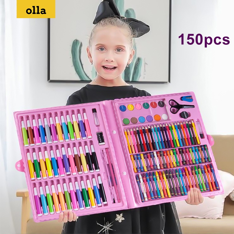 Crayon Set Spidol Warna Pensil Warna  Oil Pastel Model Putar 4 Tingkat Isi 208 Pcs