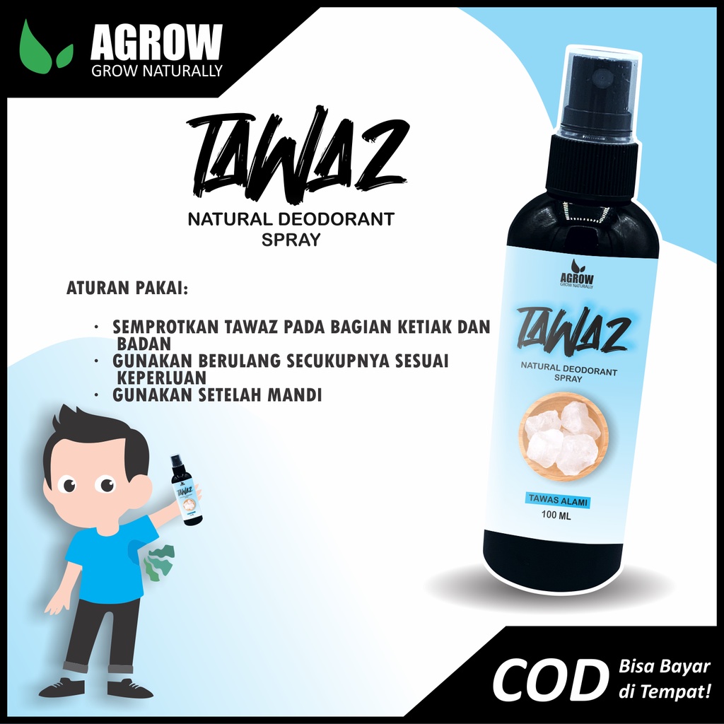 Tawas Cair Natural Deodorant Spray TAWAZ Menghilangkan Bau Ketiak dan Bau Badan Non Alkohol Tawas Alami 100 ML