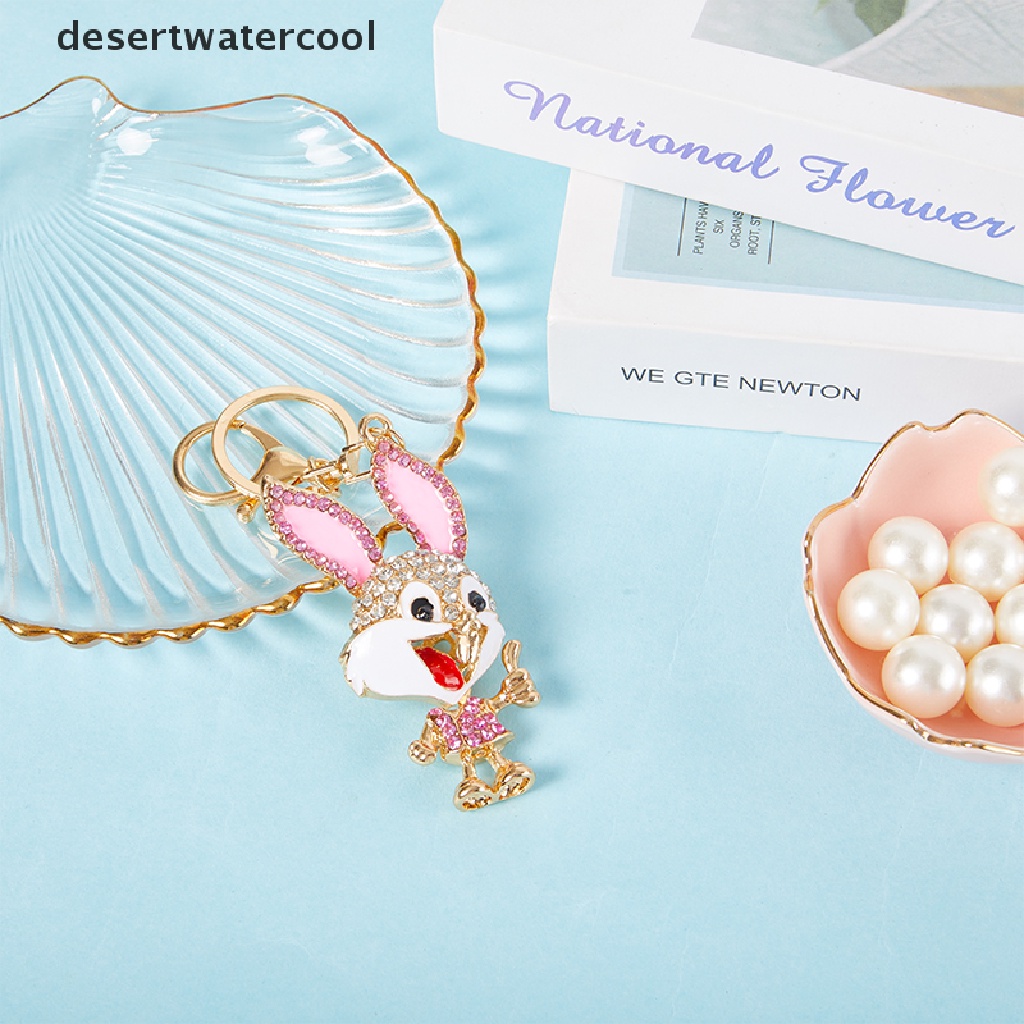 Deid Kreatif Hewan Kecil Fashion Kristal Berlian Imitasi Yang Indah Enamel Kelinci Gantungan Kunci Bertatahkan Berlian Kelinci Pasangan Kunci Cincin Tas Liontin Logam Gantungan Kunci Martijn