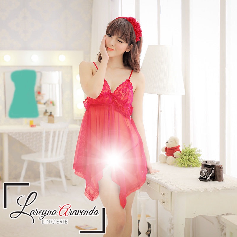 Lareyna Aravenda Gaun Malam + G String Bahan Lace Transparan Tanpa Lengan LG007