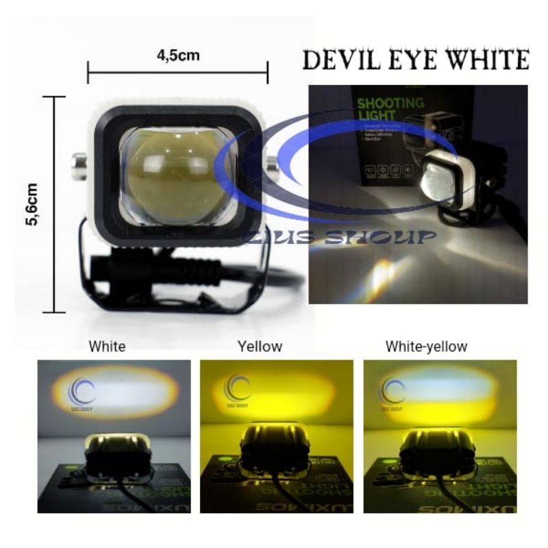 NINE LUXIMOS LAMPU LED SOROT R1 LASER 2 WARNA 4 MODE PUTIH, KUNING, PUTIH-KUNINGDAN DEVIL EYE R1 SHOOTING LINGHT MOTOR DAN MOBIL