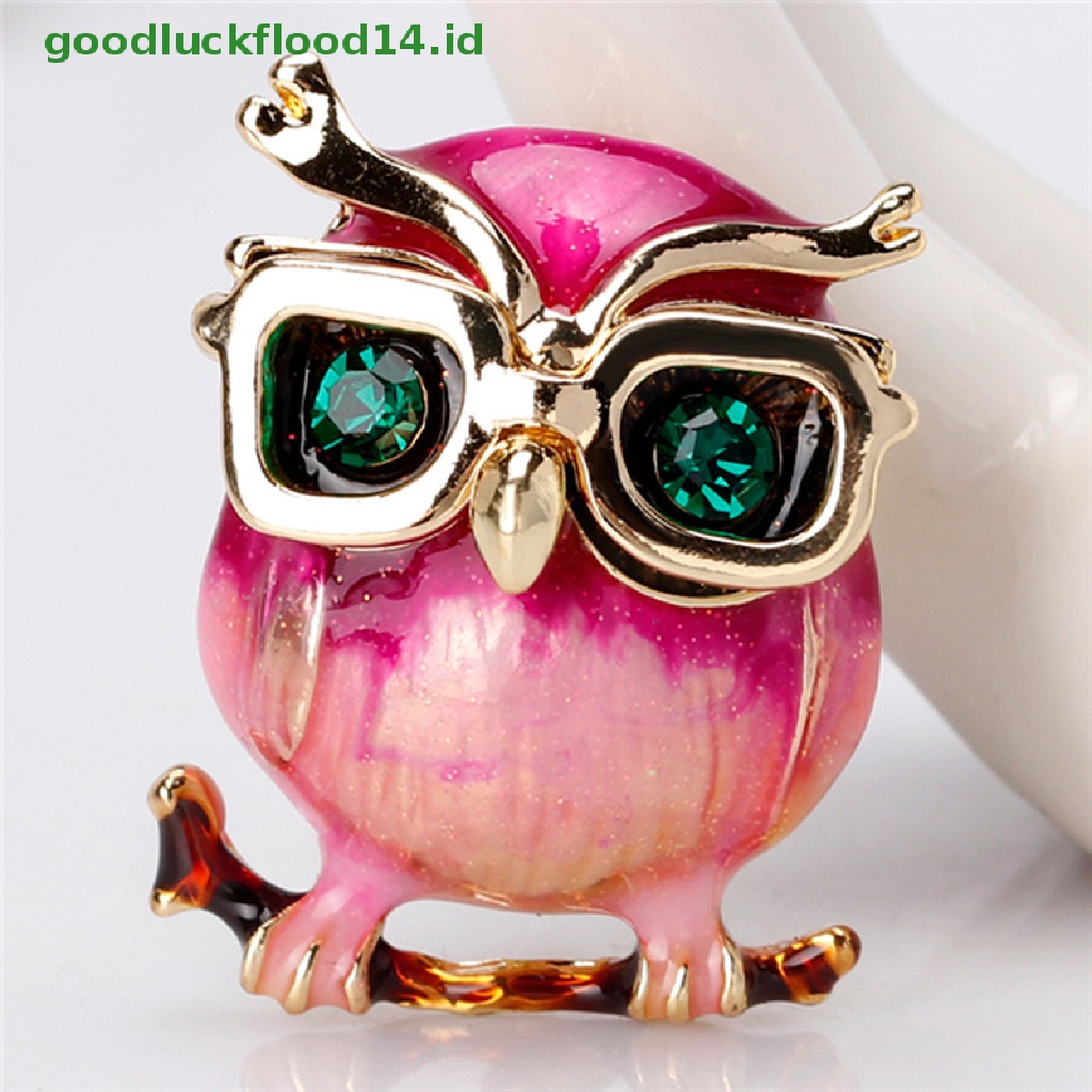 [GOOGFOUR] Enamel Owl Kacamata Bros Pin Hewan Kristal Pesta Pernikahan Bros Pin Hadiah [TOP]