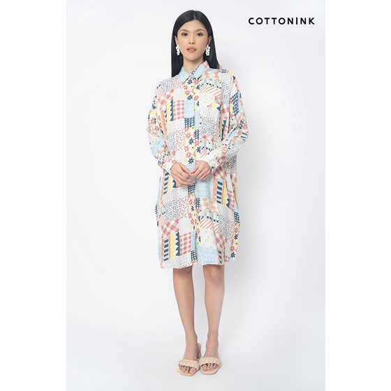 (Defect Sale) Cottonink - Atasan Shirtdress Wanita Raya Patchwork Oasis