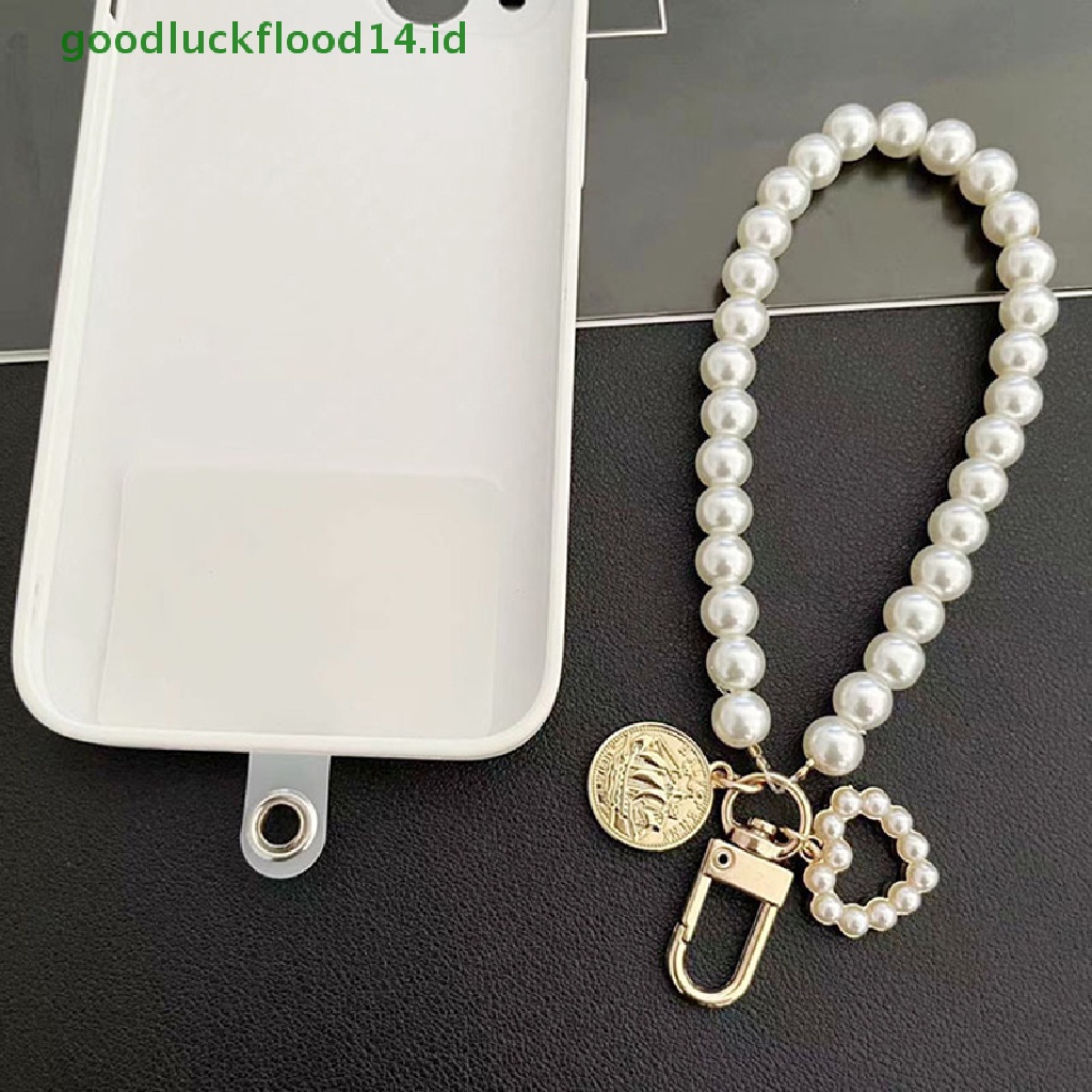 [GOOGFOUR] Pendek Mutiara Lanyard Mode Berlian Imitasi Liontin Liontin Ponsel Lanyard Tenun Tangan Pergelangan Tangan Tali Belakang Csae Anti-Hilang Lanyard [TOP]