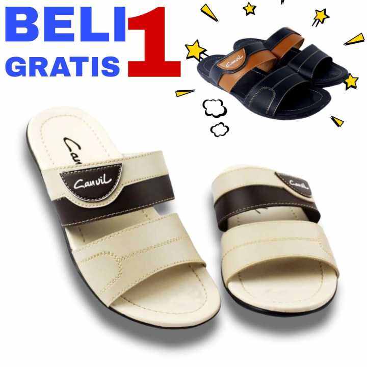 BELI 1 GRATIS 1 SANDAL KULIT PRIA / SANDAL JAPIT TERBARU / SANDAL PRIA Sandal Selop Kulit Pria Sandal Slide Casual Murah Terbaru/Sendal Pria Kekinian Keren Kasual