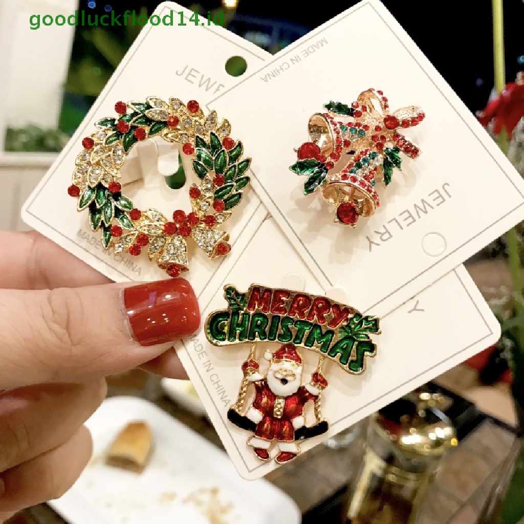 [GOOGFOUR] Shiny Christmas Enamel Bros Elk Snowman Santa Claus Pohon Logam Pin Xmas Tahun Baru Pesta Perjamuan Harian Pin Dekorasi Hadiah [TOP]