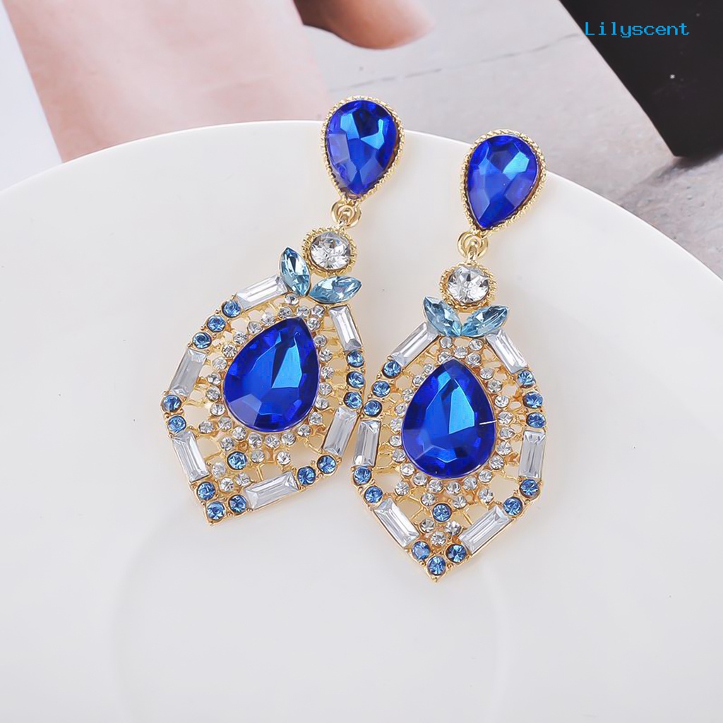 [LS] Anting Wanita Bentuk Tetesan Air Mata Besar Menjuntai Zinc Alloy Berlian Imitasi Earrings Jewelry Untuk Pesta