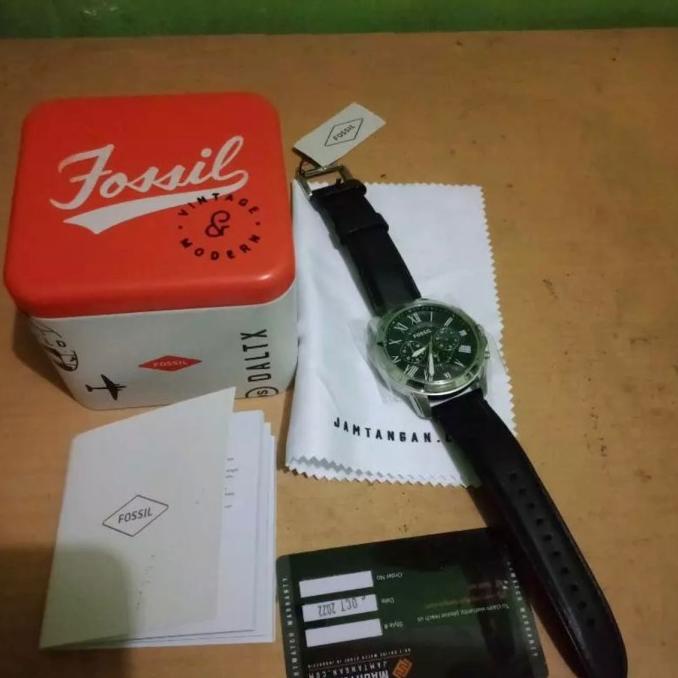 Jam Tangan Pria Fossil FS4812 Grant Chronograph Black Leather Strap ---NEW---