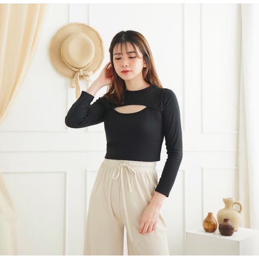 CAVALU Longsleeve Crop Top Rajut Korean Knit Top Kaos Lengan Panjang Wanita 074