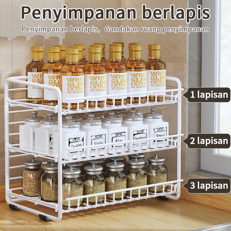 Rak Bumbu Dapur Rak Meja Makan Serbaguna Stainless Steel Rak Serba Serbi Rak Multifungsi