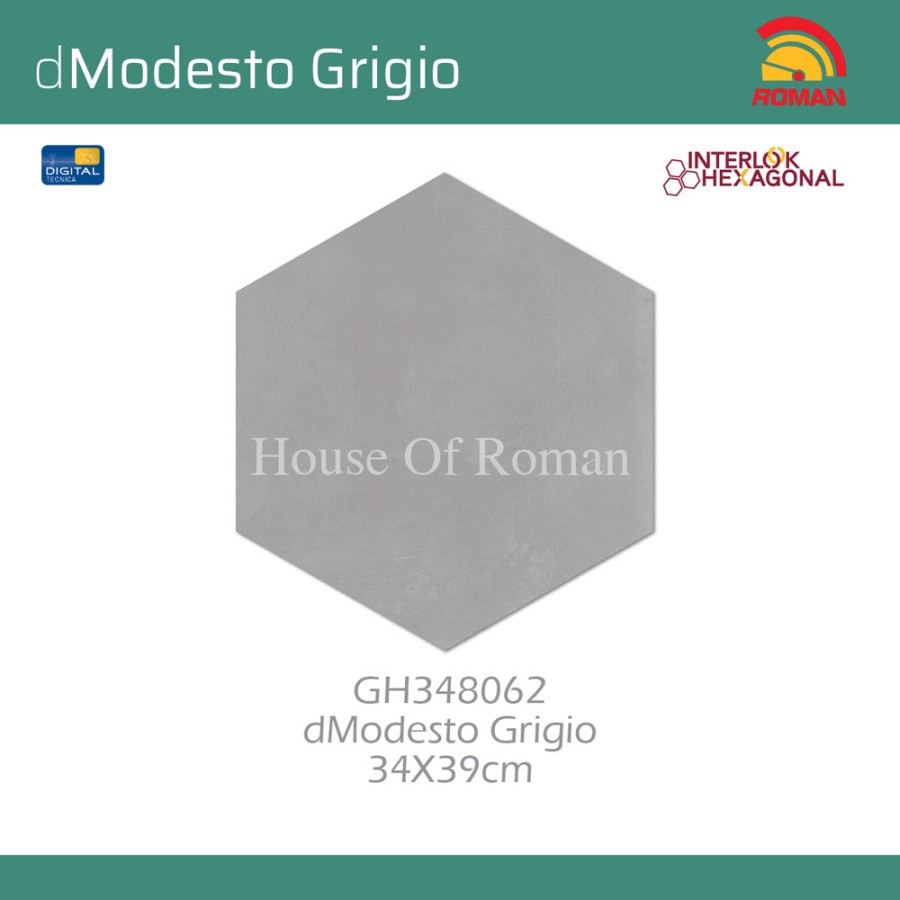 ROMAN KERAMIK HEXAGONAL DMODESTO GRIGIO 34X39 GH348062(HOUSE OF ROMAN)