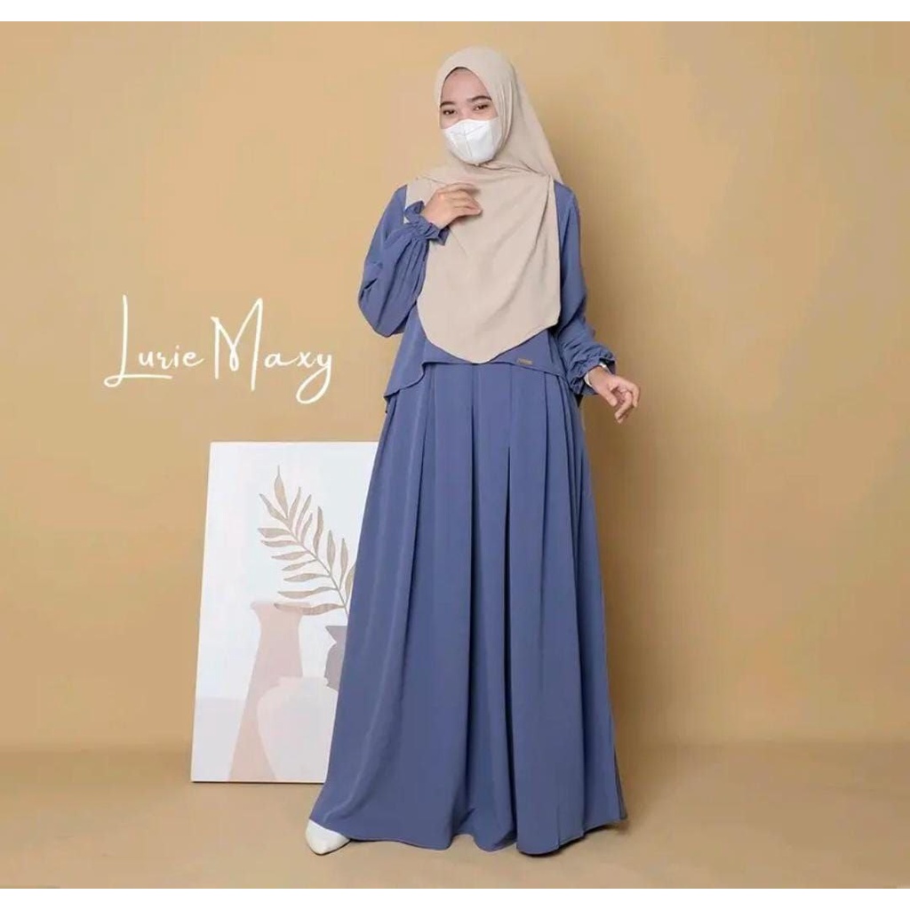 Lurie Gamis Jumbo Terbaru Crinkle Airflow Premium Dress Wanita Lengan Panjang Baju Muslim Rompi Kekinian LD 115 cm