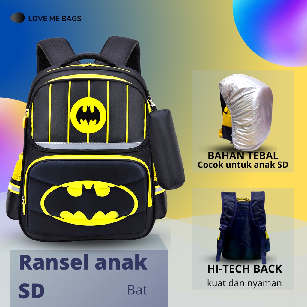 LMB Tas Sekolah Anak Laki SD Import Bahan Nilon Premium Karakter Superhero Timbul 6D Tebal