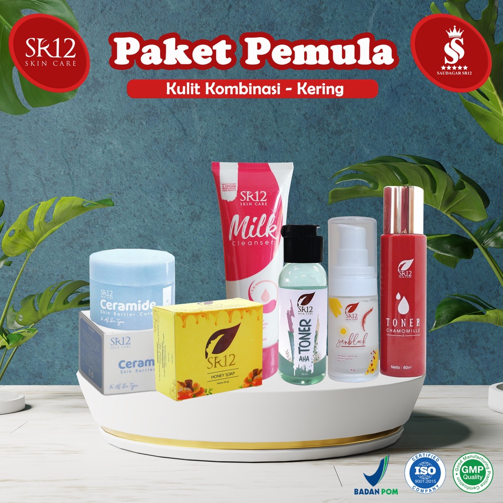 Paket pemula Sr12 Menetralkan kulit wajah Mencerahkan Memperbaiki skin barrier kulit Bpom