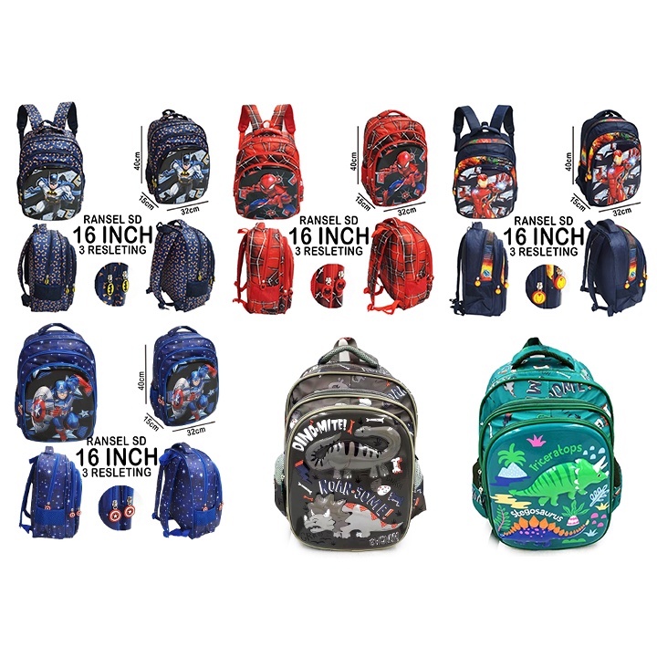 PROMO 10.10 TAS RANSEL ANAK LAKI LAKI SEKOLAH SD GAMBAR KARTUN DINO DINOSOURUS GLOSSY TIMBUL 3Resleting IMPORT ( ODET DINO MITE 16inchi UKURAN BESAR )