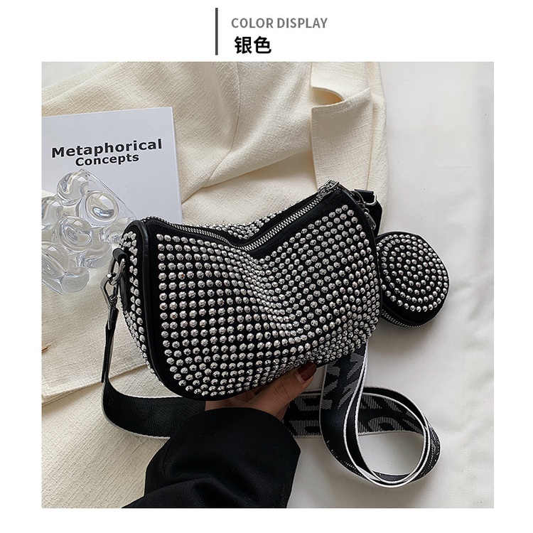 BJ32140 (2IN1) - BLACK/SILVER - TAS WANITA FASHION IMPORT MODIS ELEGAN TERMURAH TERLARIS TERBARU BAGSTORE JAKARTA TAS BATAM LT2140