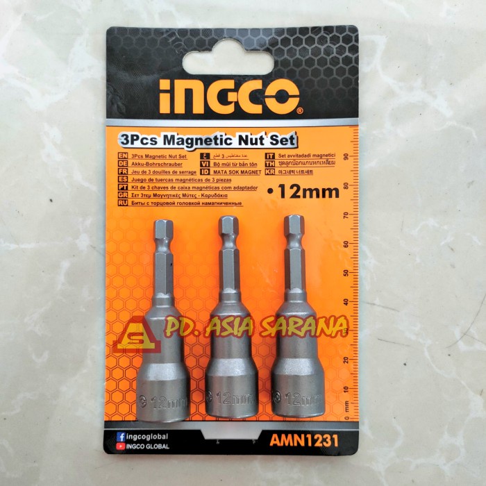 [12mm] Mata Bor Sok Roofing Magnet 3pcs Set INGCO AMN1231 Baut Hex Nut 12 mm