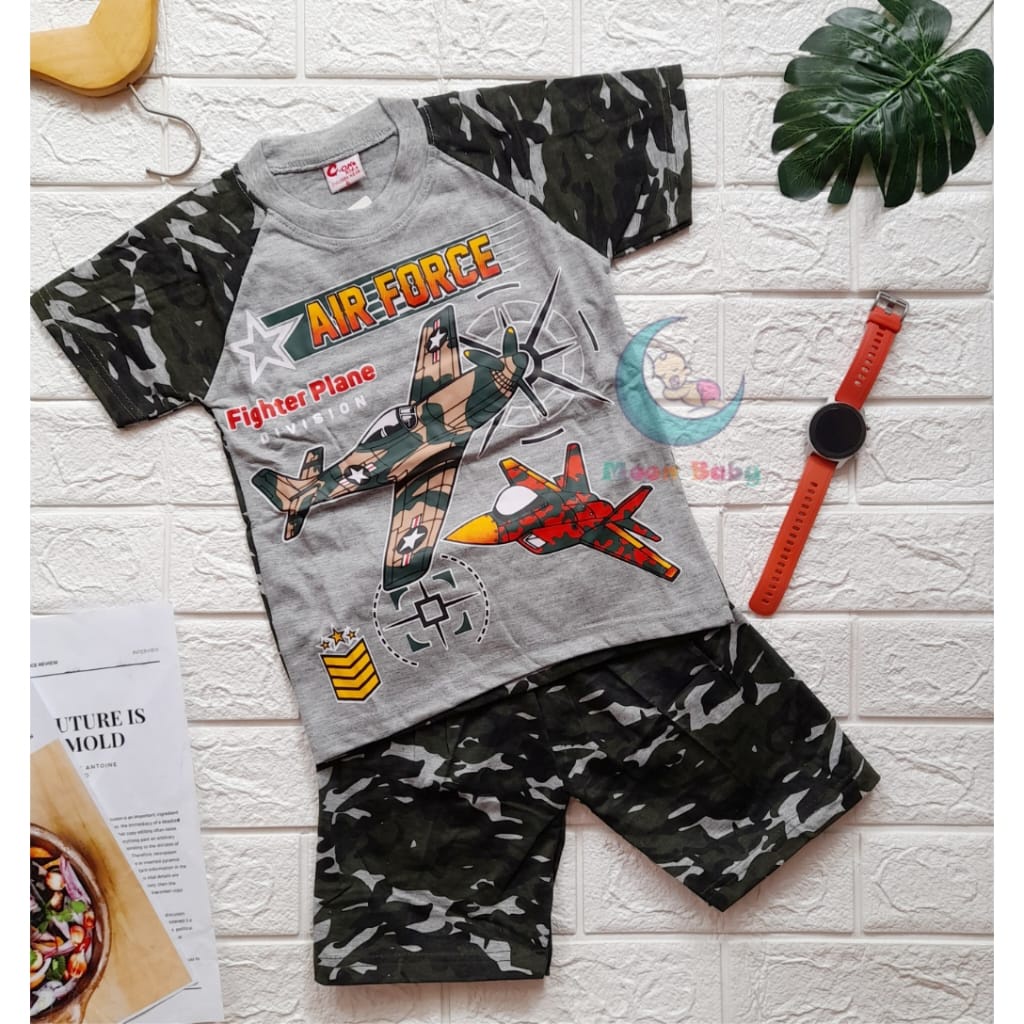 MOON - SETELAN BAJU ANAK LAKI LAKI GAMBAR PESAWAT , BAJU TENTARA ANAK LAKI LAKI ARMY TANK USIA 2 TAH