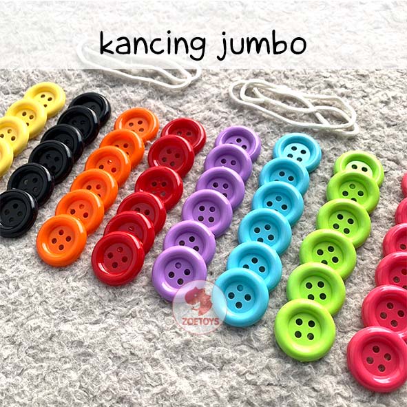 Zoetoys Kancing Jumbo 3.5cm 2cm Tali | 16pcs Colorful Button Pastel Besar | Mainan Edukasi