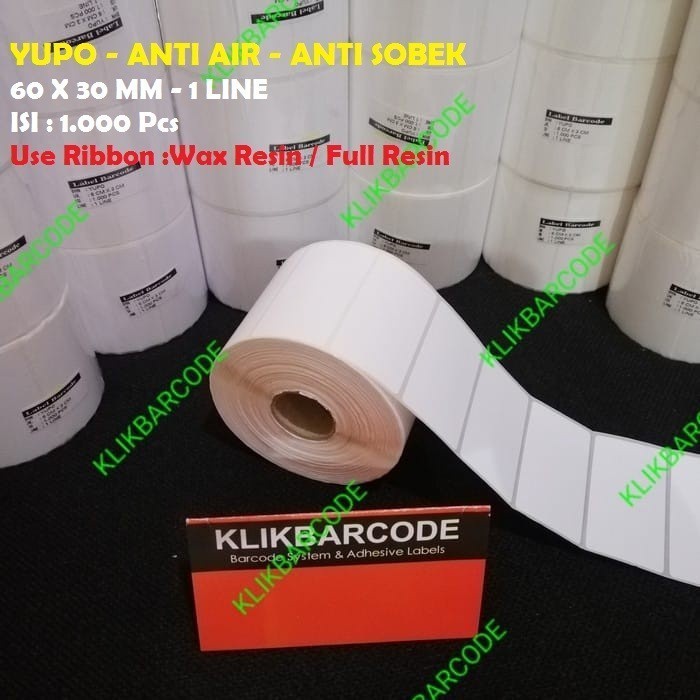 

LABEL VINYL YUPO 6 x 3 cm Core 1 Inchi 1 Line isi 1000 Pcs Tahan Air