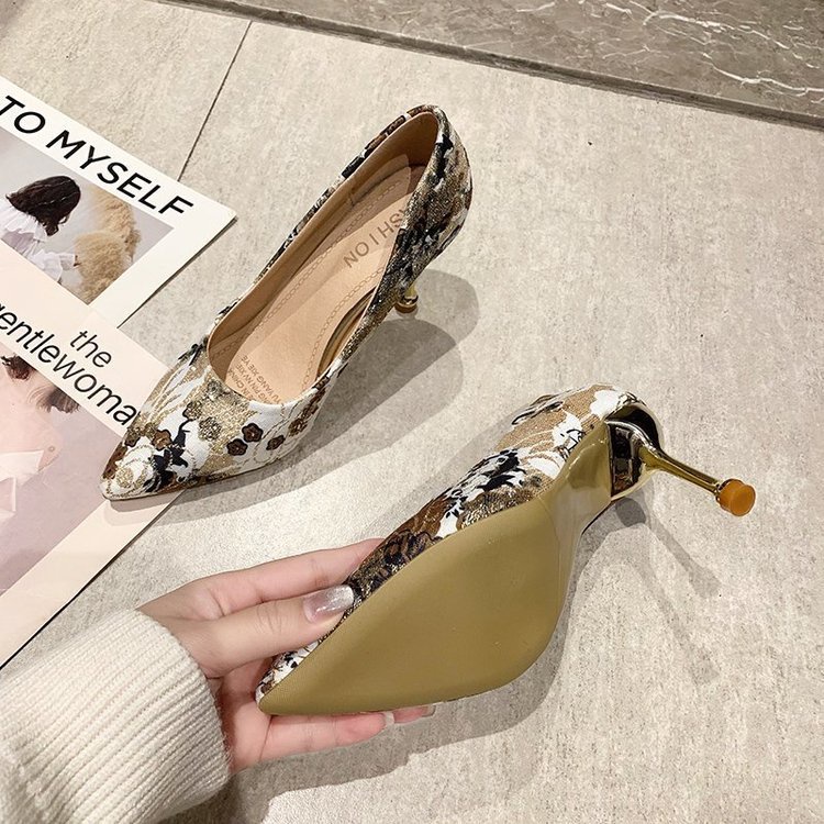 RYS - Retro Flowers Sepatu Slip-On Hak Heels Tinggi Wanita Fashion Pesta - Ori Import