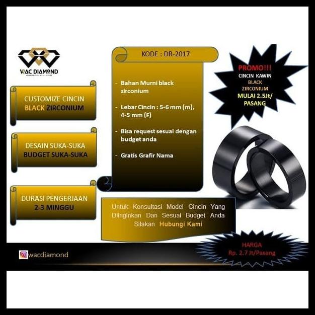 (Dr-2017) Cincin Couple Cincin Kawin Custom Zirconium Hitam Polos