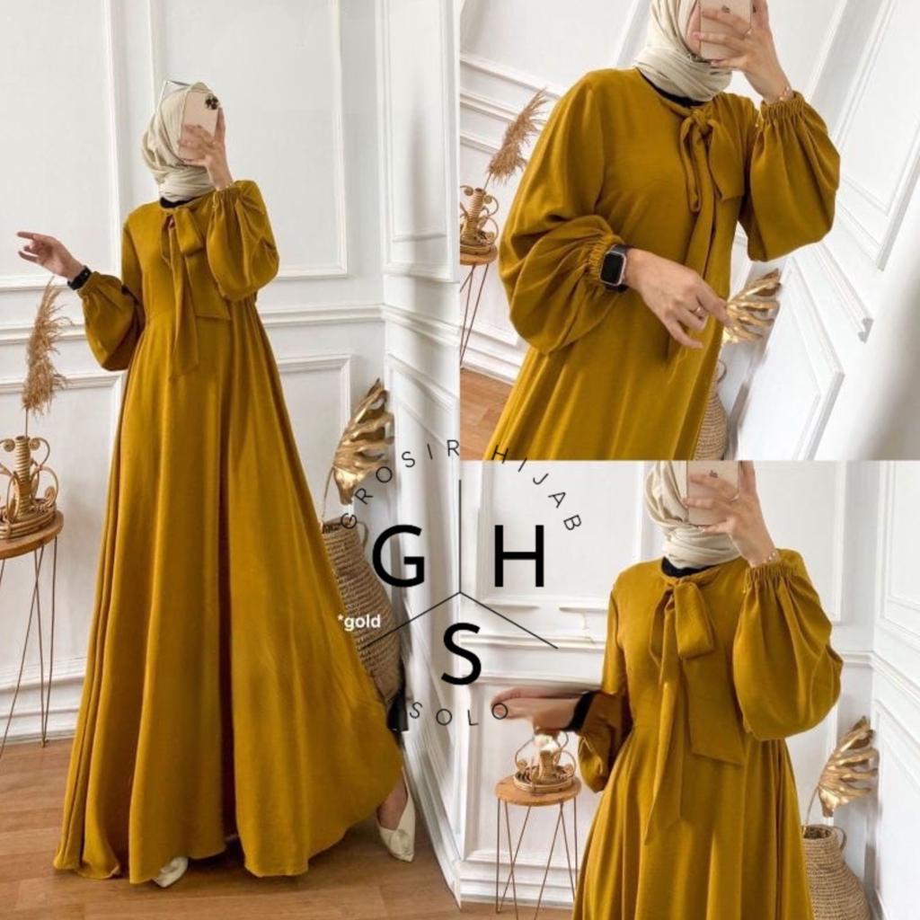 (DBY) GAMIS JISOO TALI LENGAN BALON DRESS WANITA CRINCLE AIRFLOW