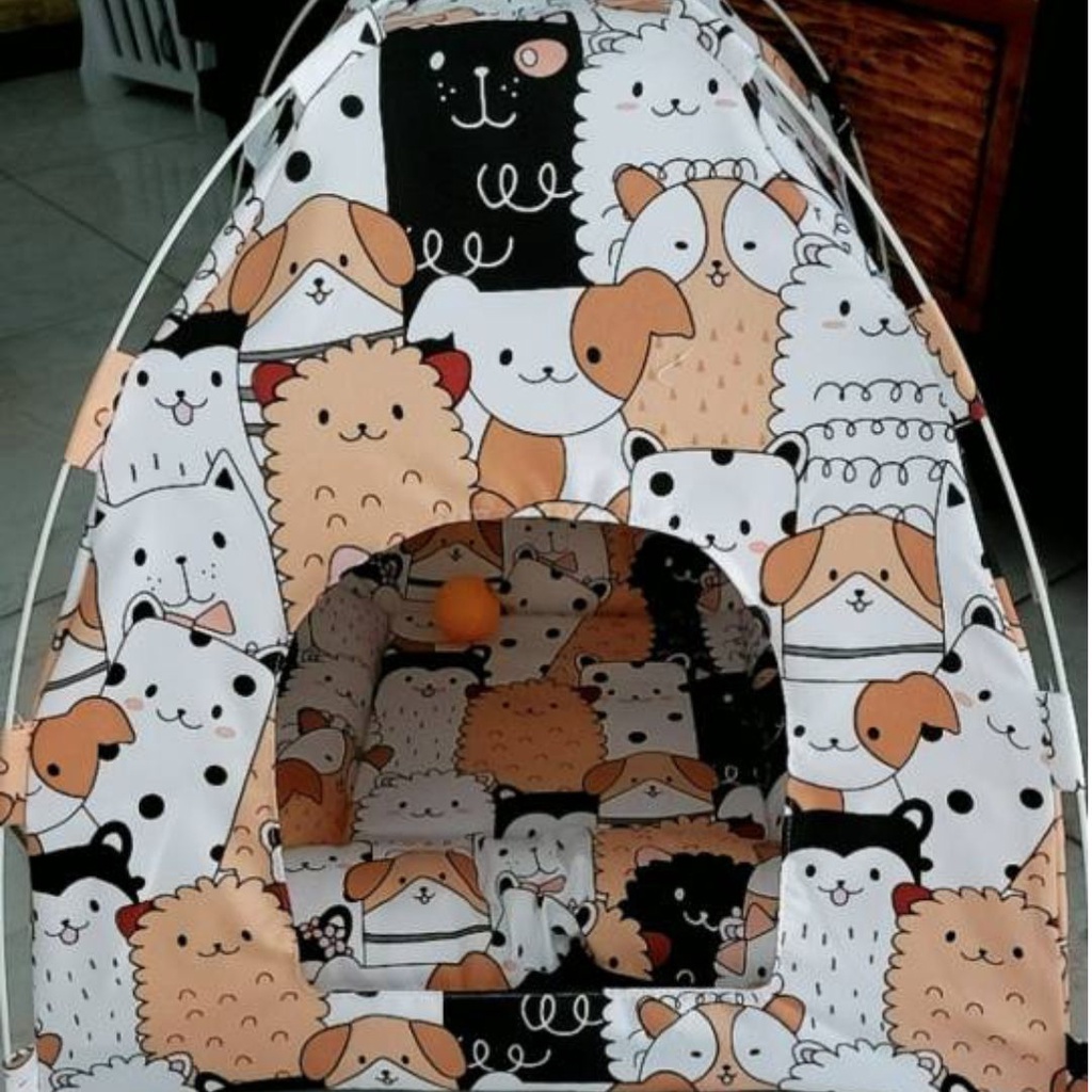 Tenda Kucing Besar Jumbo Lipat Motif Kucing Include Bantal Tempat Tidur Rumah Furniture Hewan FEFARM