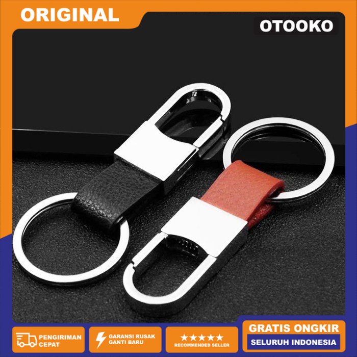 Karabiner Gantungan Kunci Key Chain Pinggang Kulit Metal Mobil Motor - Cokelat