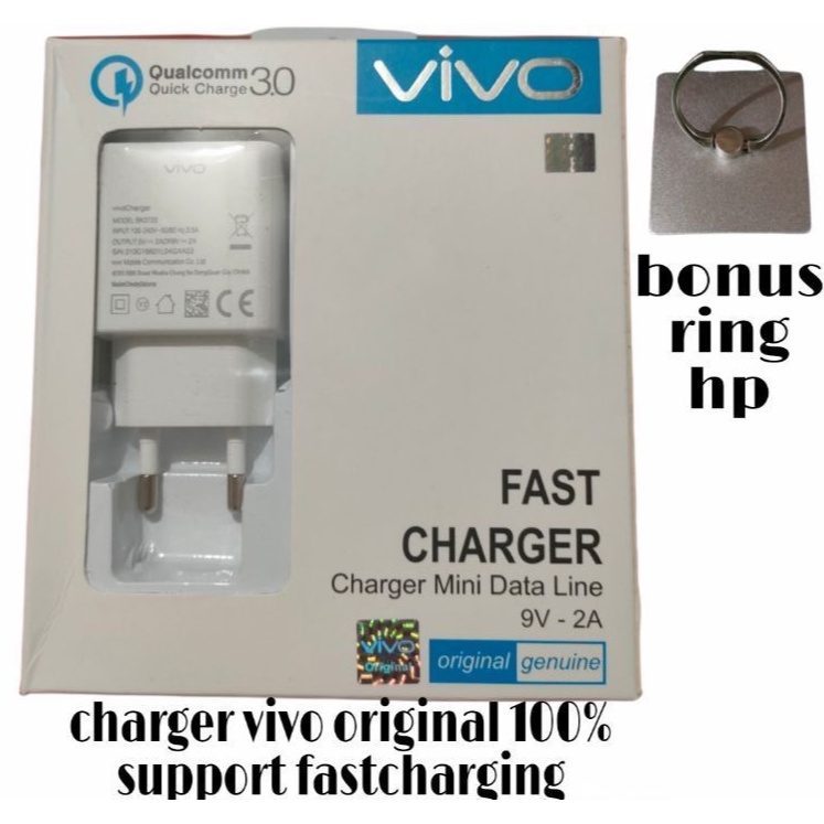 Charger Vivo Original 100% Fast Charging 9V-2A / Charger Vivo V11 V9 V7 V5 V5max V3max Y95 Y91 Y71 Bergaransi 1 Minggu