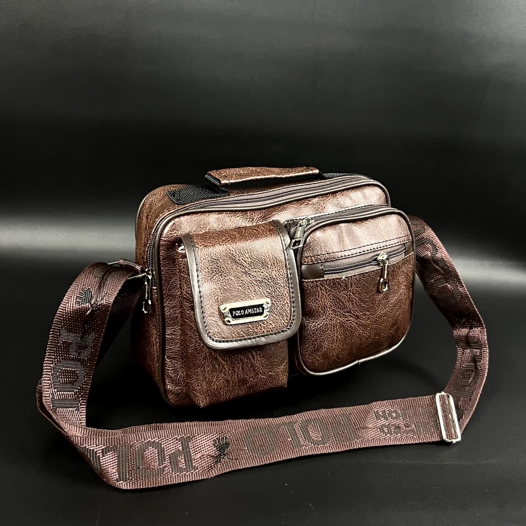 Tas Pria Tas Selempang POLO AMSTAR Bahan Kulit PU Leather Tas Selempang Pria Slingbag