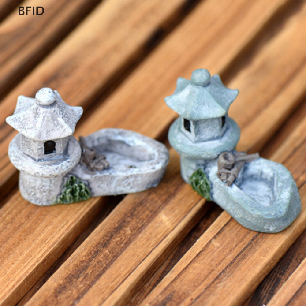 [BFID] Mini retro Menara Pond Resin Kerajinan Peri Dekorasi Taman Patung Mainan DIY Miniatur terrarium Mikro Lanskap Ornamen Rumah [ID]