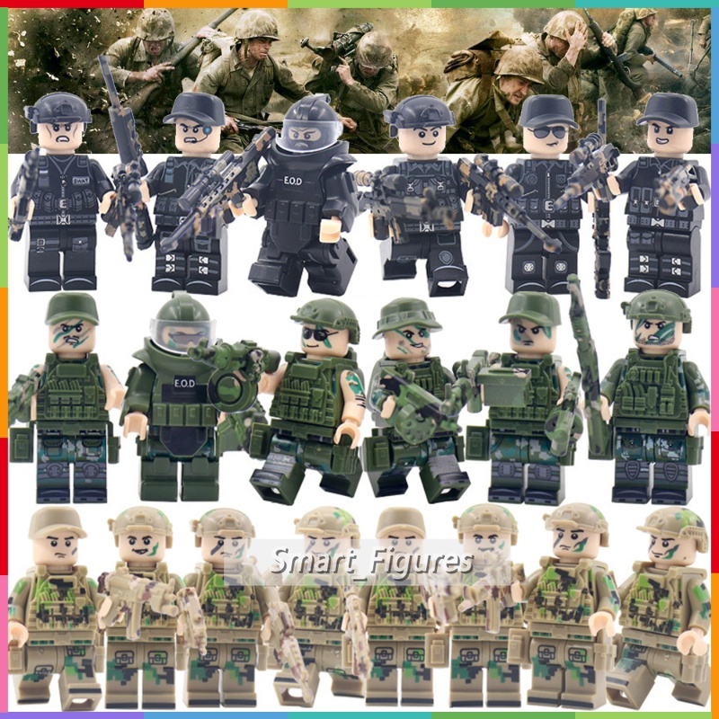 Angka Mini Set SWAT Khusus Polisi Dengan Ransel Rompi Sabuk Lengan Bom Pembuangan Baju Minifigures DIY Mainan Hadiah