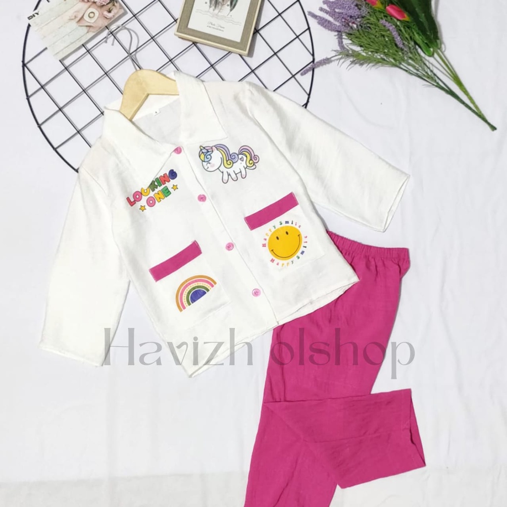 Setelan Anak Emoji Polo Linen 3-12 Tahun // Outfit anak terbaru