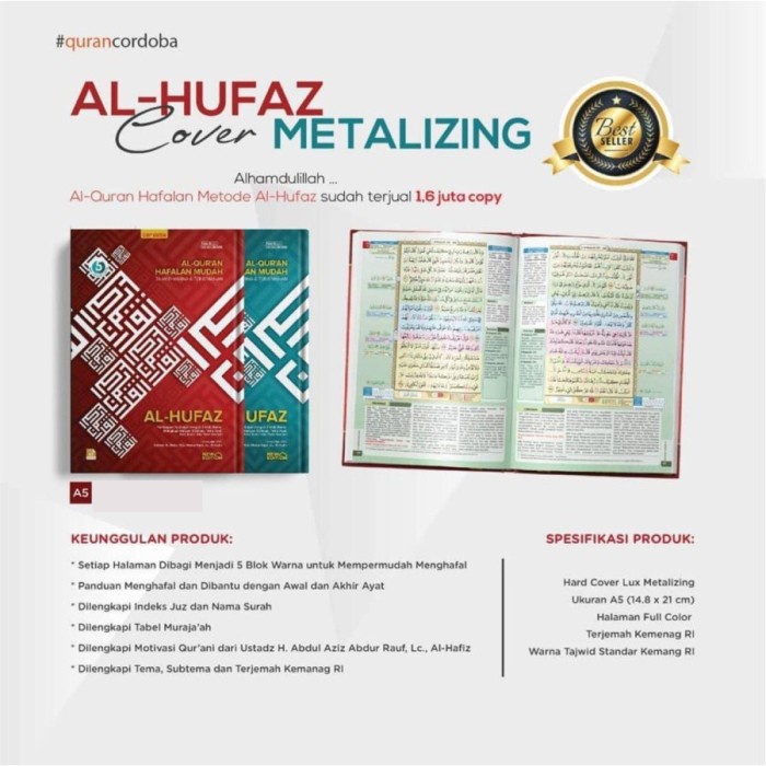 Al Quran Al Hufaz Metalizing Reguler Terjemah Tajwid HC QPP  Cordoba - Alquran A5 Hafalan Mudah Ukur