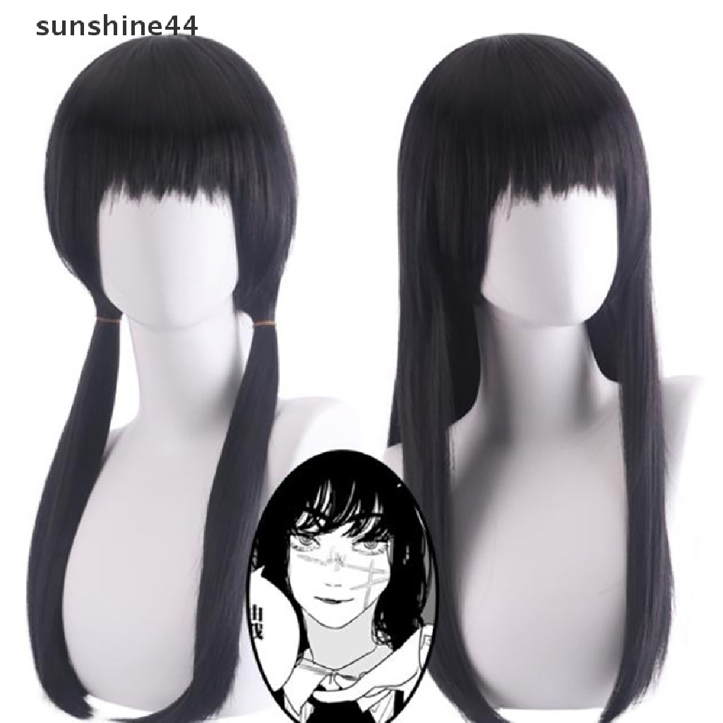 Sunshine Anime Chain Man Mitaka Asa Cosplay Wig Asa Mitaka Panjang 65cm Hitam Tahan Panas Rambut Sintetis Wig Pesta.