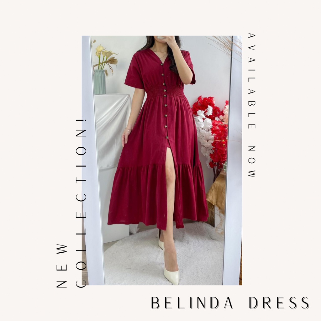 Belinda Dress Terusan Wanita Lengan Pendek Baby Doll Maxi Bahan Linen Crinkle CNY IMLEK Edition Kore
